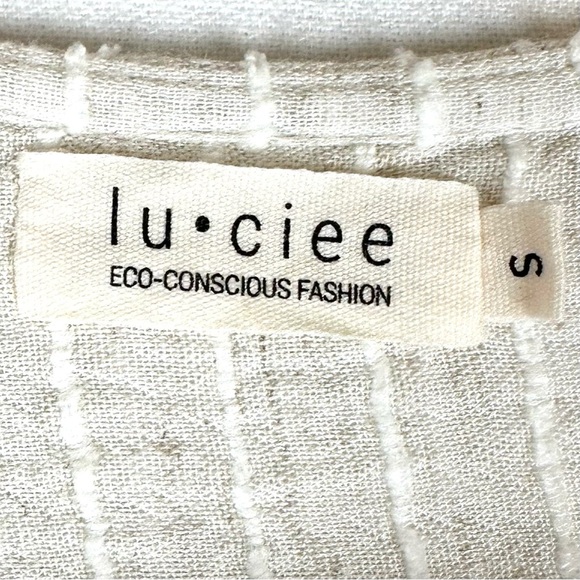 Lu ciee Natural Stripe Linen Blend Wrap Midi Dress Minimalist Classic Chic - Picture 9 of 14